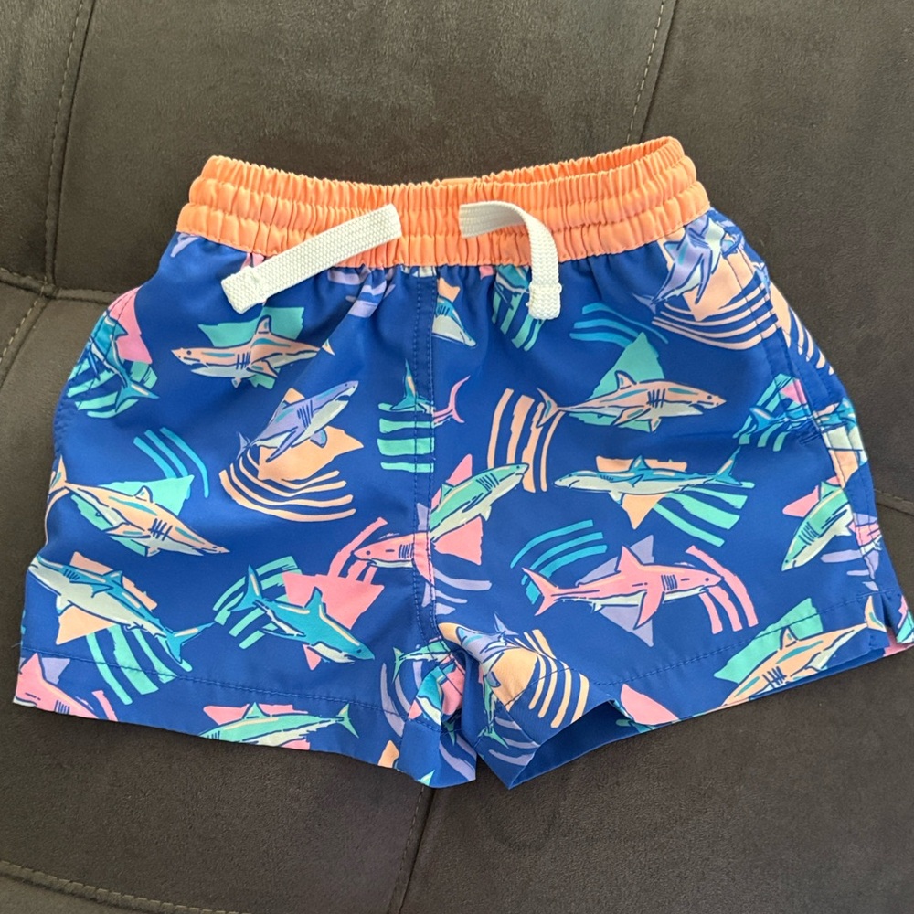 Chubbies Kids Swim Shorts with Shark Print - Blue and Orange